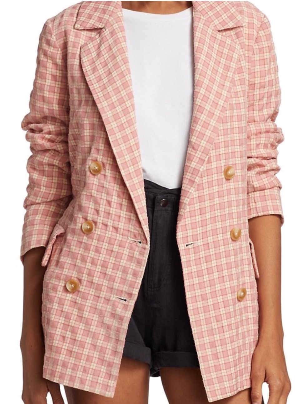 Nwt Free People Olivia Tie Waist Gingham Double Breasted Blazer Women’s Large